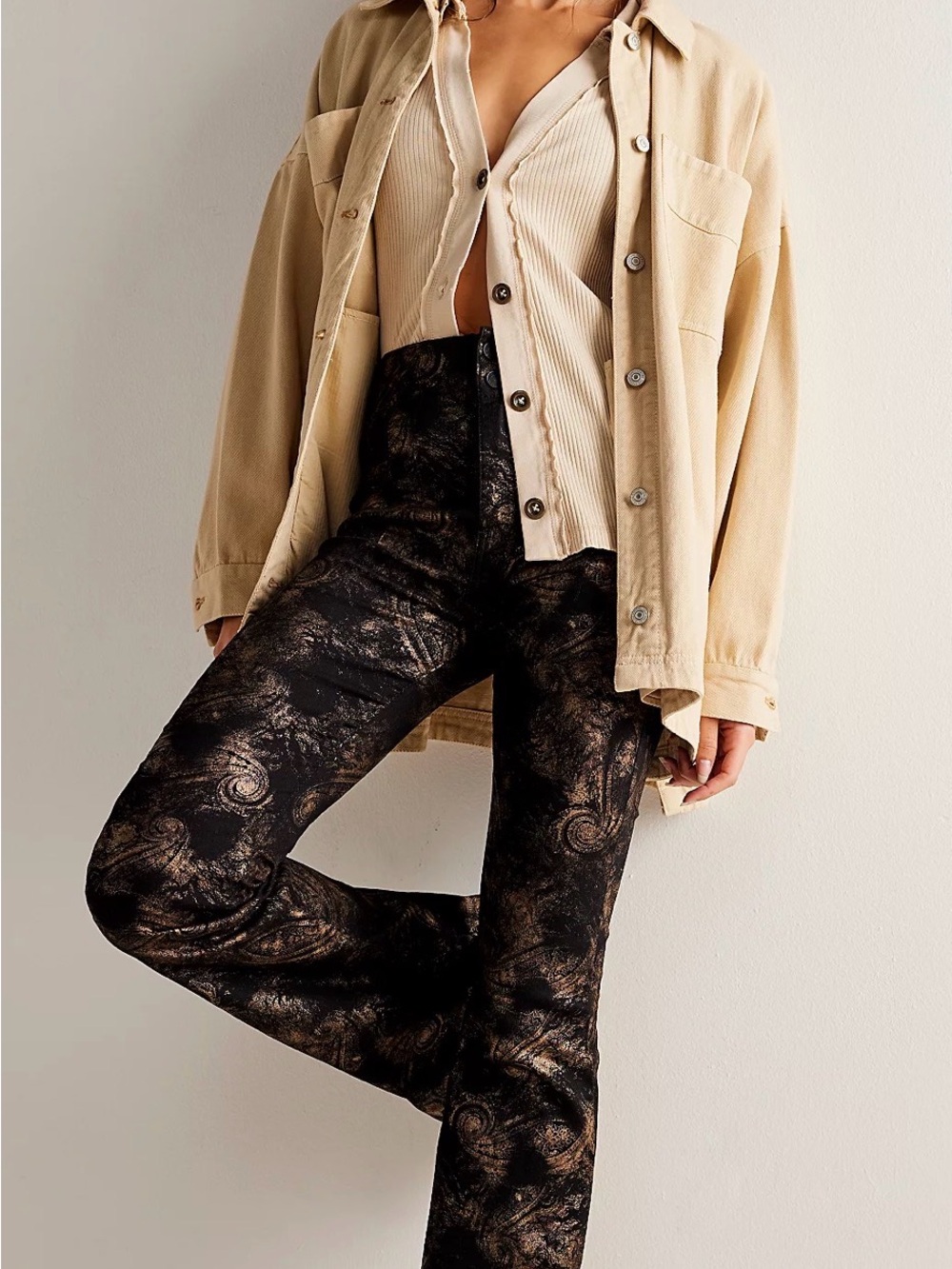 Free People Black and Brown Tie-Dye Flared Pants